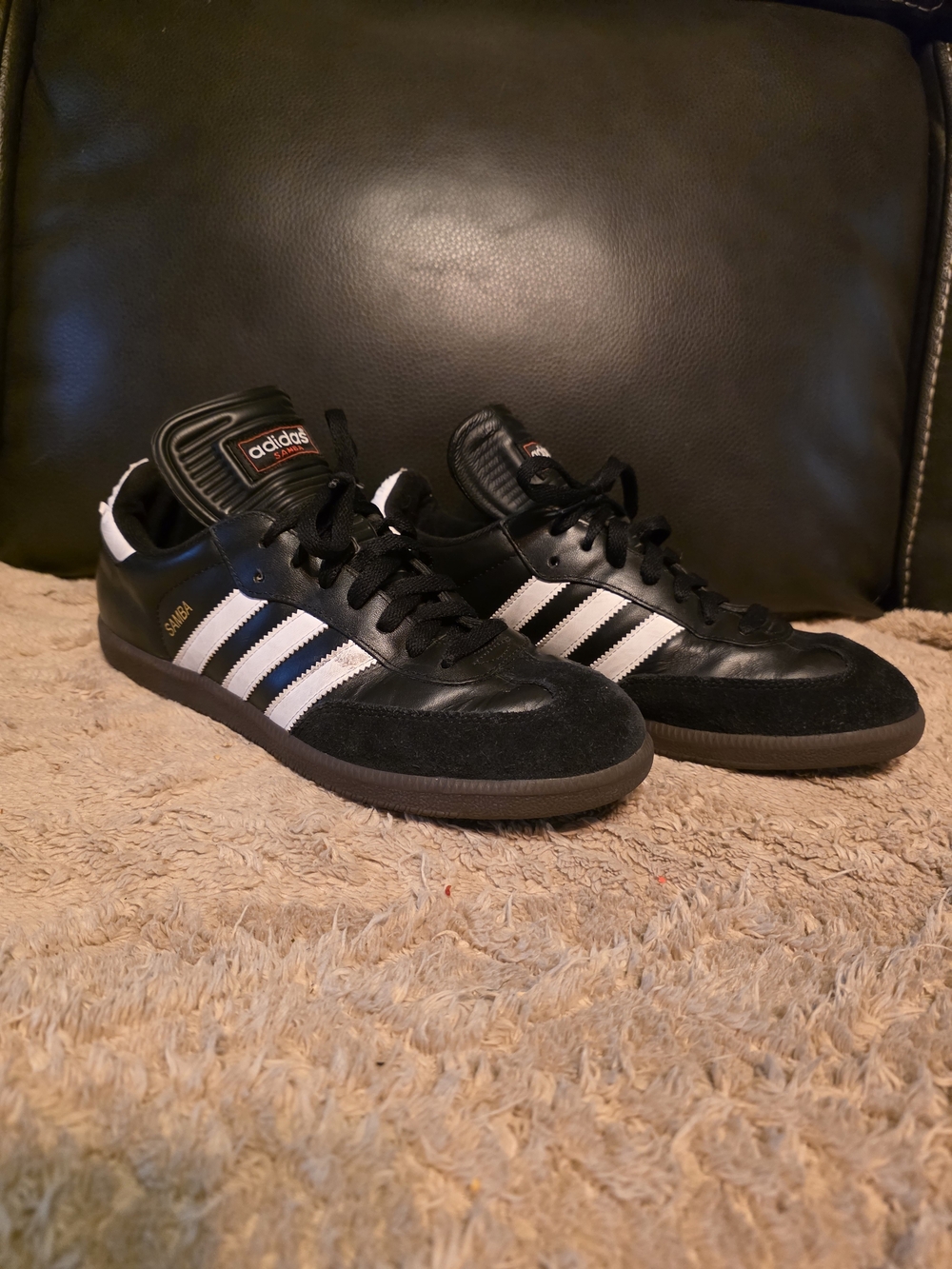 adidas Samba Leather Sneakers - Black/White Size 9.5